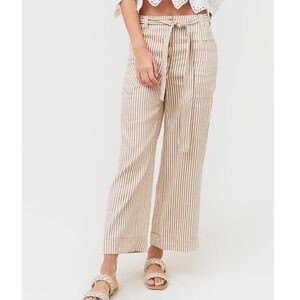 Tory Burch Gabriela Linen Blend Pants Cropped Striped Wide Leg Size 4